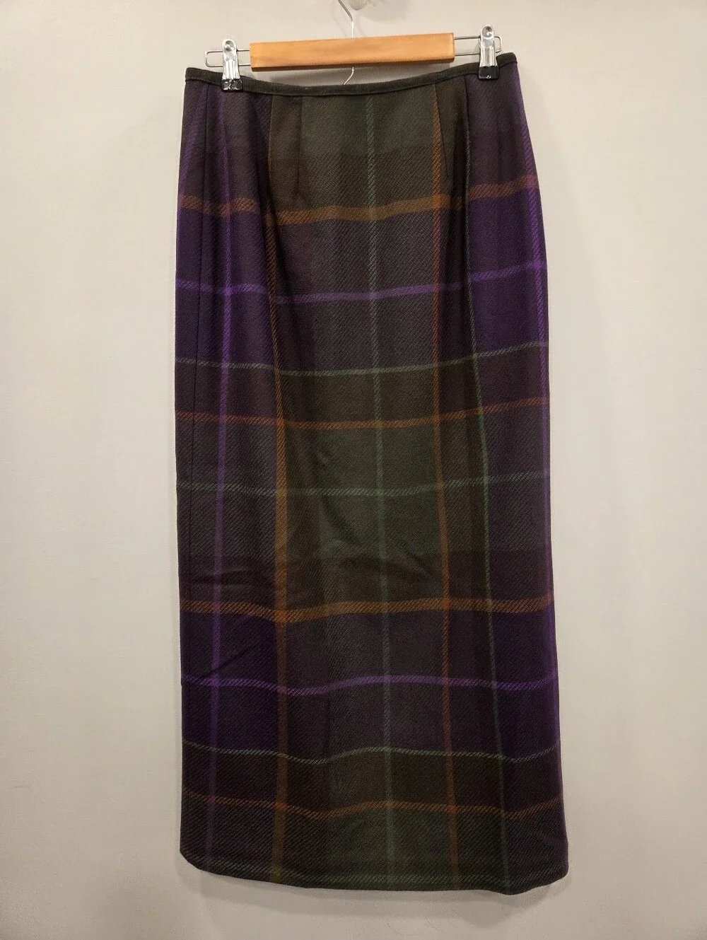 Talbots Vintage 90s Y2K Plaid Wool Wrap Maxi Skirt Size 8
